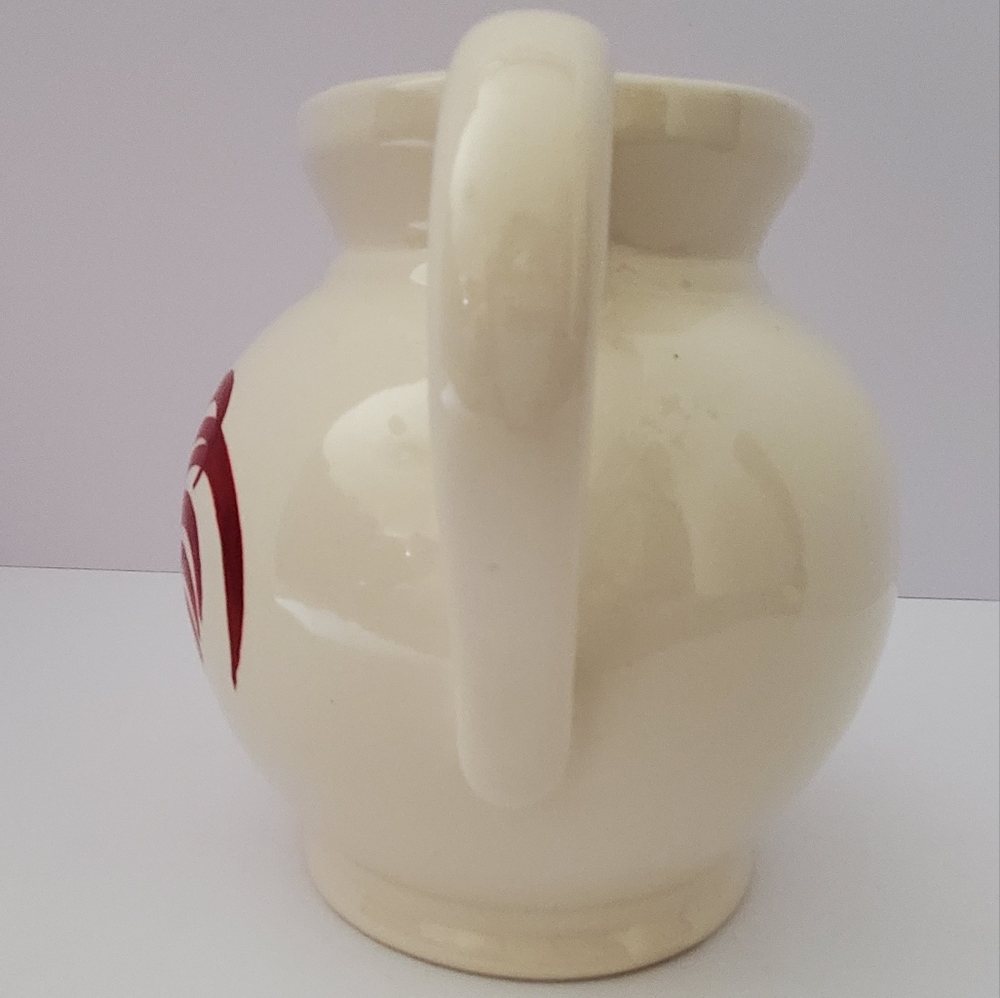 Cream Ceramic Pitcher with Red Rooster Design - Picture 4 of 5